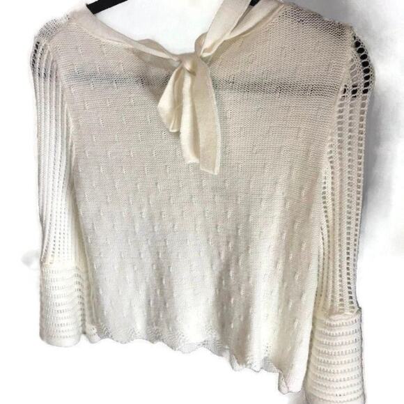 Alya Knitted Crop Sweater Bell Sleeves Small Keyhole - Picture 2 of 14